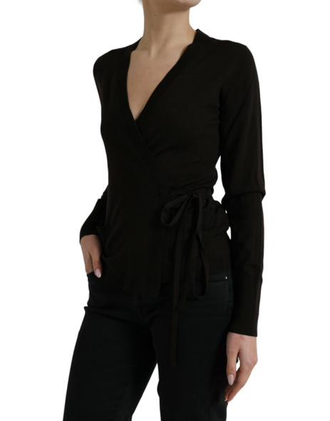 Dolce & Gabbana Black Wool V-neck Crossed Cardigan Sweater TSH84349 Dolce & Gabbana Black Wool V-neck Crossed Cardigan Sweater TSH84349