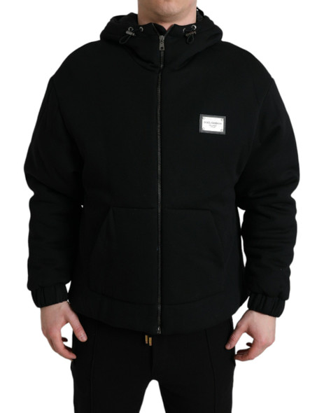 Black Cotton Hooded Logo Bomber Jacket Black Cotton Hooded Logo Bomber Jacket