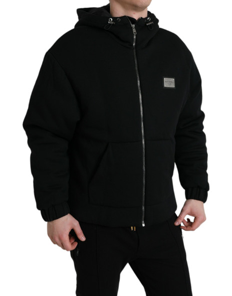 Dolce & Gabbana Black Cotton Hooded Logo Bomber Jacket Dolce & Gabbana Black Cotton Hooded Logo Bomber Jacket