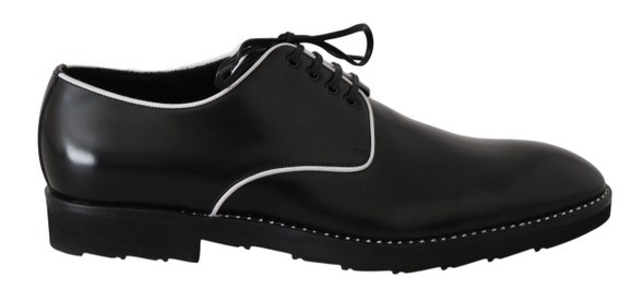 Dolce & Gabbana Black Leather White Line Dress Derby Shoes Dolce & Gabbana Black Leather White Line Dress Derby Shoes
