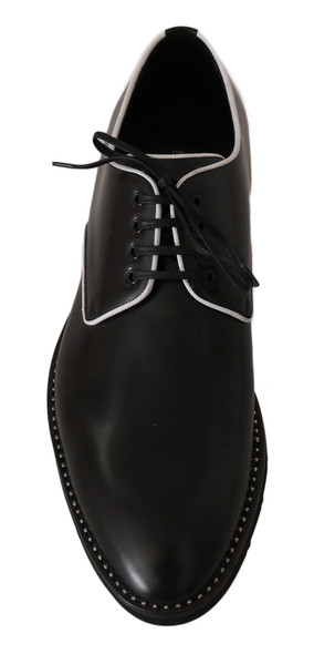 Black Leather White Line Dress Derby Shoes Black Leather White Line Dress Derby Shoes