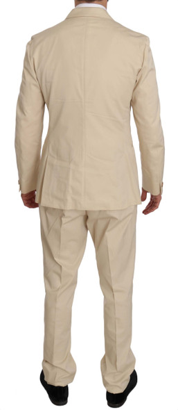 Two Piece 3 Button Beige Cotton Solid Suit Two Piece 3 Button Beige Cotton Solid Suit