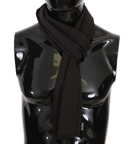 Brown Virgin Wool Striped Pattern Wrap Scarf Brown Virgin Wool Striped Pattern Wrap Scarf