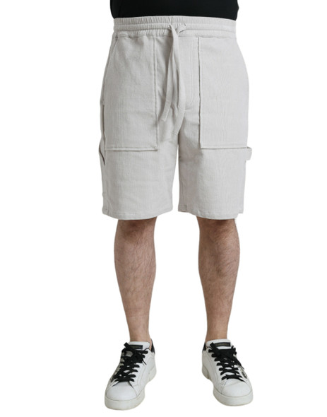 Beige Cotton Corduroy Logo Bermuda Shorts Beige Cotton Corduroy Logo Bermuda Shorts