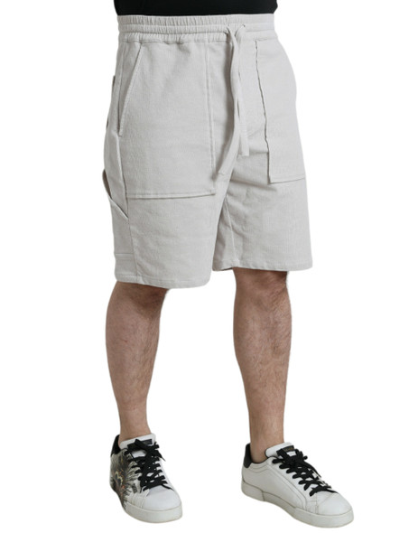 Beige Cotton Corduroy Logo Bermuda Shorts Beige Cotton Corduroy Logo Bermuda Shorts