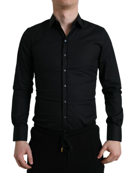 Black Cotton Stretch Slim Formal Dress Shirt Black Cotton Stretch Slim Formal Dress Shirt