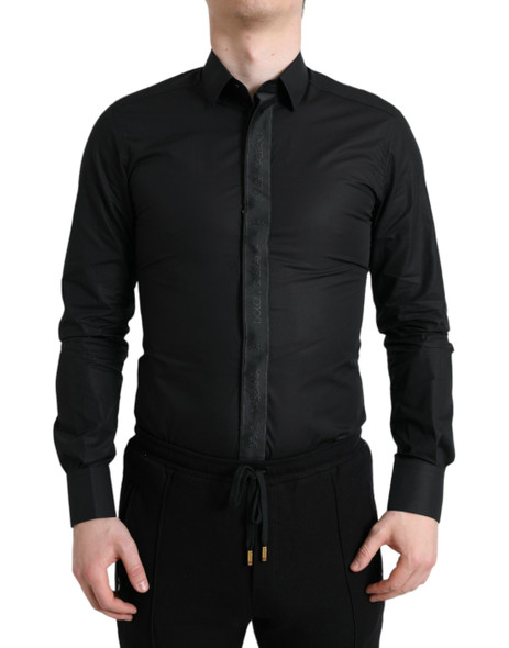 Dolce & Gabbana Black Cotton Logo Formal GOLD Dress Shirt Dolce & Gabbana Black Cotton Logo Formal GOLD Dress Shirt