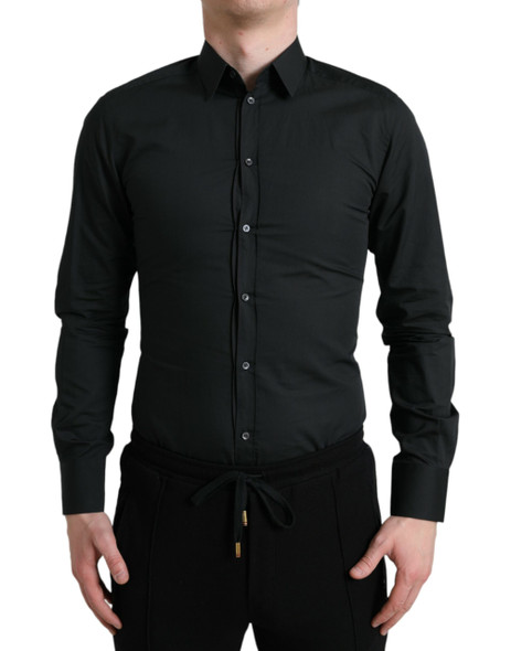 Dolce & Gabbana Black Cotton Silk Formal GOLD Dress Shirt Dolce & Gabbana Black Cotton Silk Formal GOLD Dress Shirt