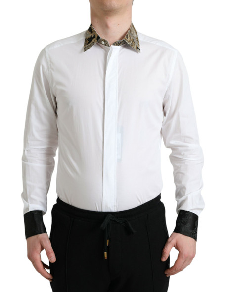 Dolce & Gabbana White Cotton Jacquard Formal GOLD Dress Shirt Dolce & Gabbana White Cotton Jacquard Formal GOLD Dress Shirt
