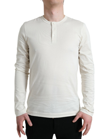 Off White Cotton Henley Pullover Sweater Off White Cotton Henley Pullover Sweater