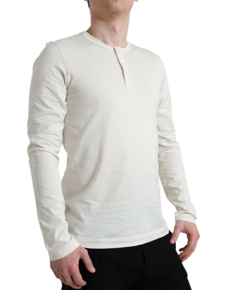 Off White Cotton Henley Pullover Sweater Off White Cotton Henley Pullover Sweater