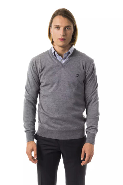 Gray Merino Wool Men Sweater UO-7825 Gray Merino Wool Men Sweater UO-7825