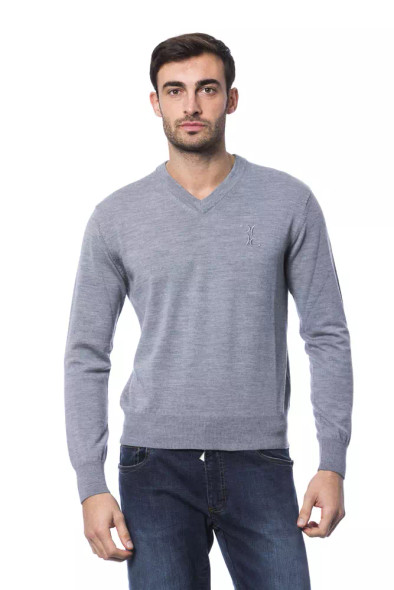 Gray Merino Wool Men Sweater BI-10493 Gray Merino Wool Men Sweater BI-10493