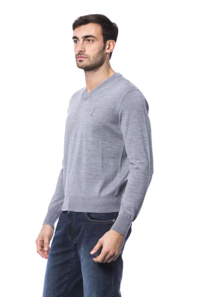 Gray Merino Wool Men Sweater BI-10493 Gray Merino Wool Men Sweater BI-10493