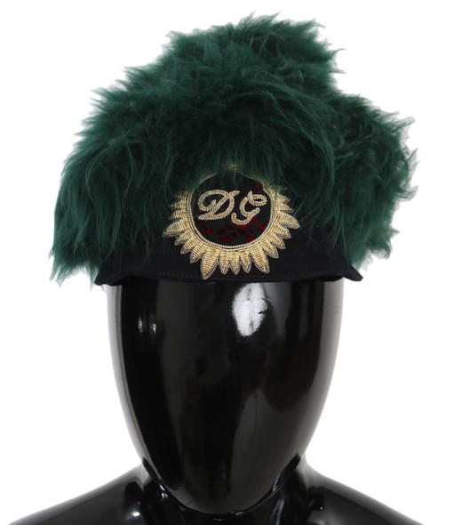 Green Fur DG Logo Embroidered Cloche Hat Green Fur DG Logo Embroidered Cloche Hat