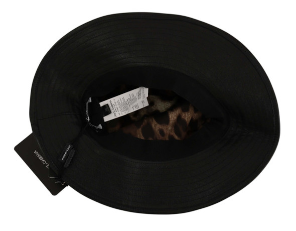 Black Leather DG Coin Crystal Wide Brim Hat Black Leather DG Coin Crystal Wide Brim Hat