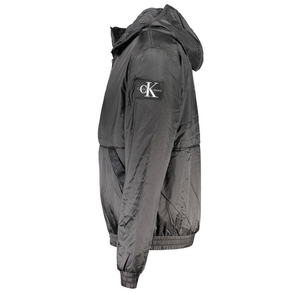 Sleek Black Hooded Jacket with Contrast Detail Sleek Black Hooded Jacket with Contrast Detail