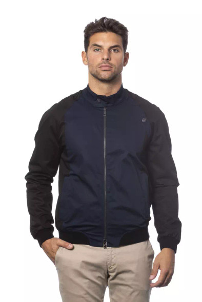 Verri Blue Cotton Men Bomber Jacket Verri Blue Cotton Men Bomber Jacket