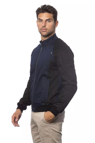 Verri Blue Cotton Men Bomber Jacket Verri Blue Cotton Men Bomber Jacket