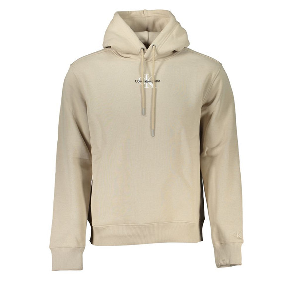 Beige Fleece Hooded Sweatshirt with Logo Embroidery Beige Fleece Hooded Sweatshirt with Logo Embroidery