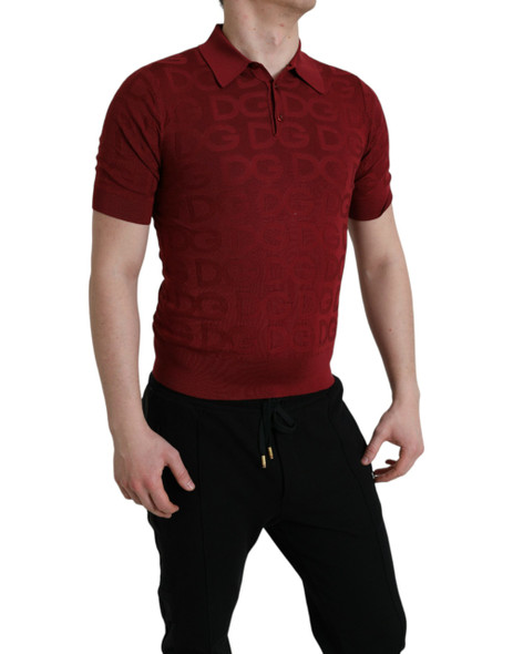 Dolce & Gabbana Maroon Collared Short Sleeve Silk T-shirt TSH85147 Dolce & Gabbana Maroon Collared Short Sleeve Silk T-shirt TSH85147