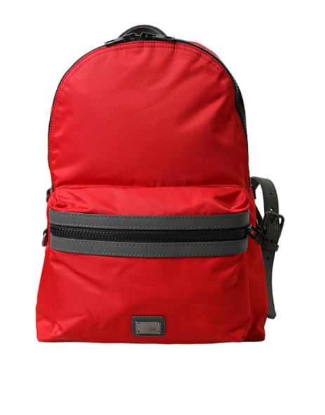 Red Nylon Leather DG Logo School Backpack Bag Red Nylon Leather DG Logo School Backpack Bag
