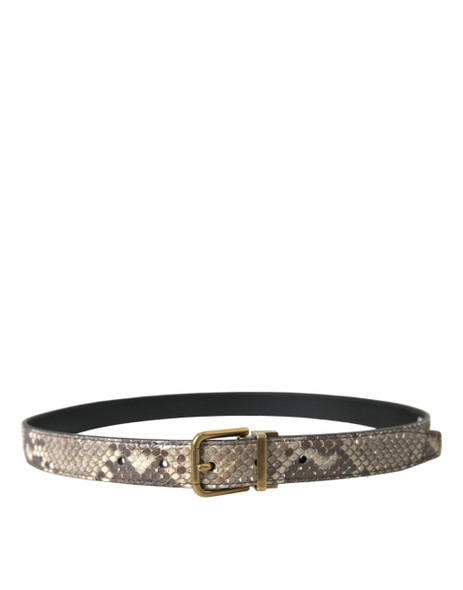 Brown Python Leather Gold Metal Buckle Belt Brown Python Leather Gold Metal Buckle Belt
