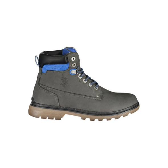 Elegant Gray High Lace-Up Boots with Logo Detail Elegant Gray High Lace-Up Boots with Logo Detail