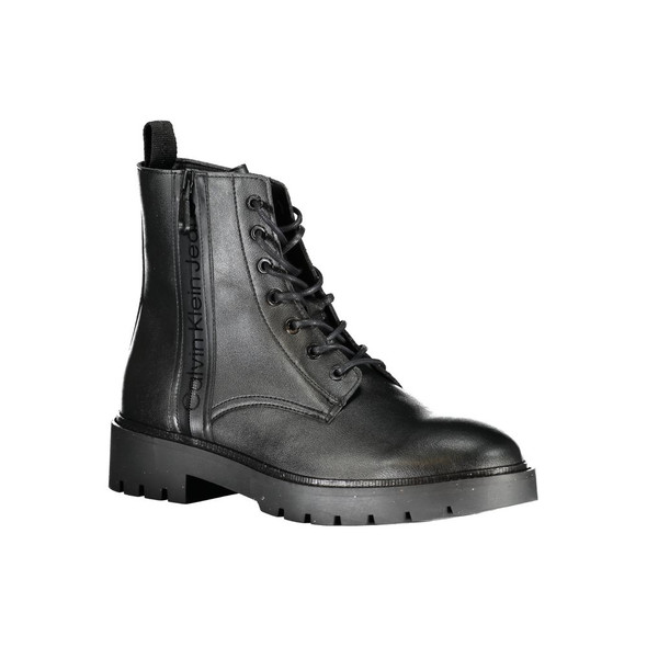 Sleek Black Ankle Boots with Laces and Zip Detail Sleek Black Ankle Boots with Laces and Zip Detail