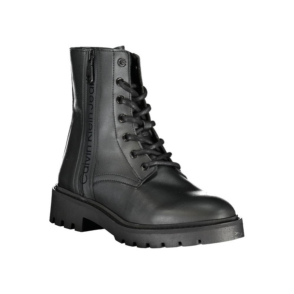 Chic Black Ankle Boot with Laces and Zip Detail Chic Black Ankle Boot with Laces and Zip Detail
