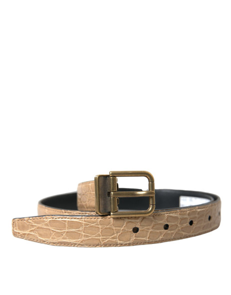 Beige Exotic Leather Gold Metal Buckle Belt Beige Exotic Leather Gold Metal Buckle Belt