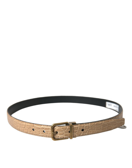 Beige Exotic Leather Gold Metal Buckle Belt Beige Exotic Leather Gold Metal Buckle Belt