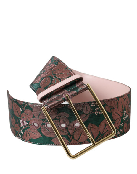 Multicolor Floral Jacquard Lurex Gold Buckle Belt Multicolor Floral Jacquard Lurex Gold Buckle Belt