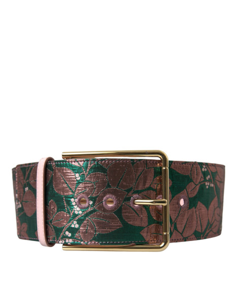 Multicolor Floral Jacquard Lurex Gold Buckle Belt Multicolor Floral Jacquard Lurex Gold Buckle Belt