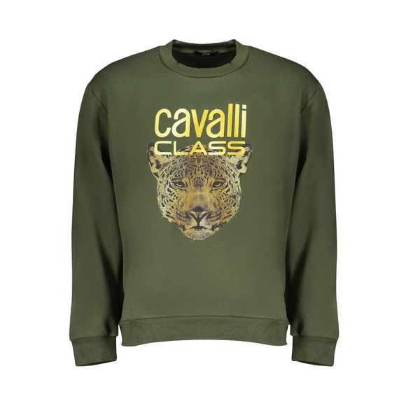 Cavalli Class Elegant Green Fleece Crew Neck Sweatshirt Cavalli Class Elegant Green Fleece Crew Neck Sweatshirt
