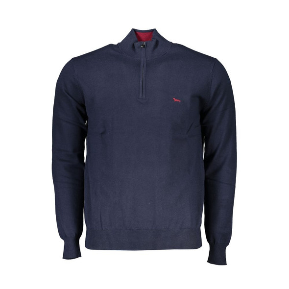 Chic Half-Zip Blue Sweater with Embroidery Detail Chic Half-Zip Blue Sweater with Embroidery Detail