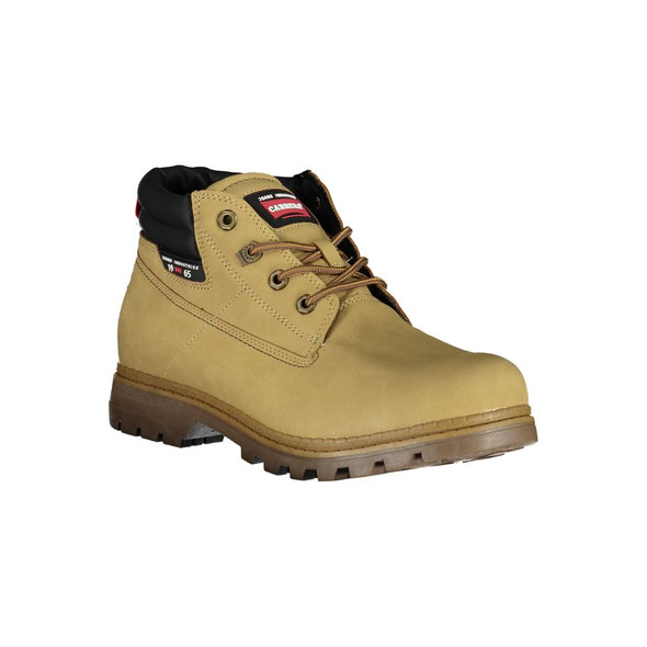Beige Lace-Up Boots with Contrast Details Beige Lace-Up Boots with Contrast Details