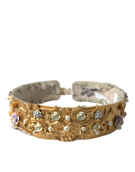 Gold Brass Faux Pearl Floral Embellished Belt Gold Brass Faux Pearl Floral Embellished Belt