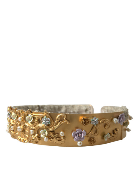 Gold Brass Faux Pearl Floral Embellished Belt Gold Brass Faux Pearl Floral Embellished Belt