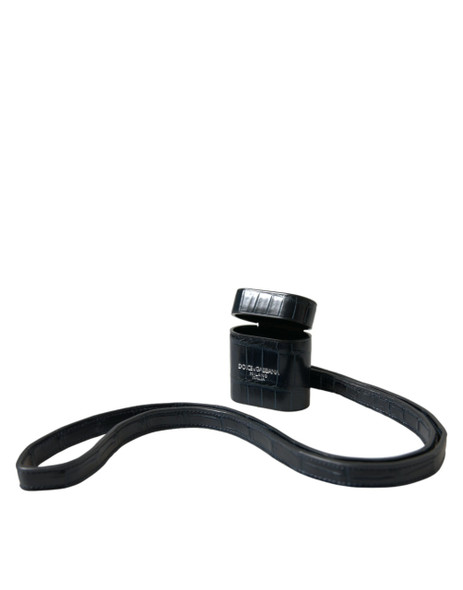 Black Crocodile Leather Silver Metal Logo Airpods Case Black Crocodile Leather Silver Metal Logo Airpods Case