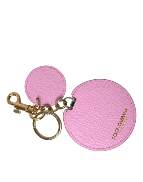 Pink Calf Leather Gold Metal Logo Print Keyring Keychain Pink Calf Leather Gold Metal Logo Print Keyring Keychain