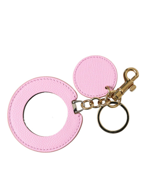 Pink Calf Leather Gold Metal Logo Print Keyring Keychain Pink Calf Leather Gold Metal Logo Print Keyring Keychain