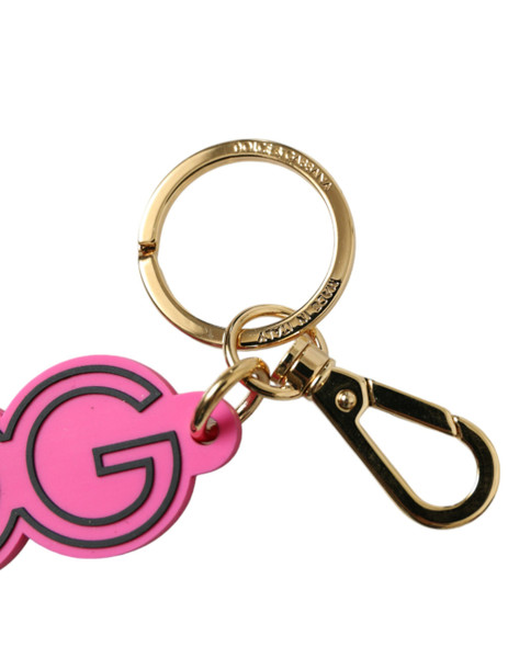 Pink Rubber Gold Tone Metal DG Logo Keyring Keychain Pink Rubber Gold Tone Metal DG Logo Keyring Keychain