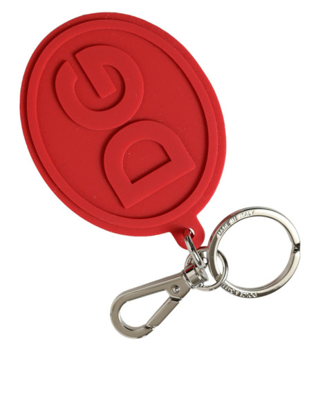 Red Rubber DG Logo Silver Brass Metal Keyring Keychain SMY101342 Red Rubber DG Logo Silver Brass Metal Keyring Keychain SMY101342