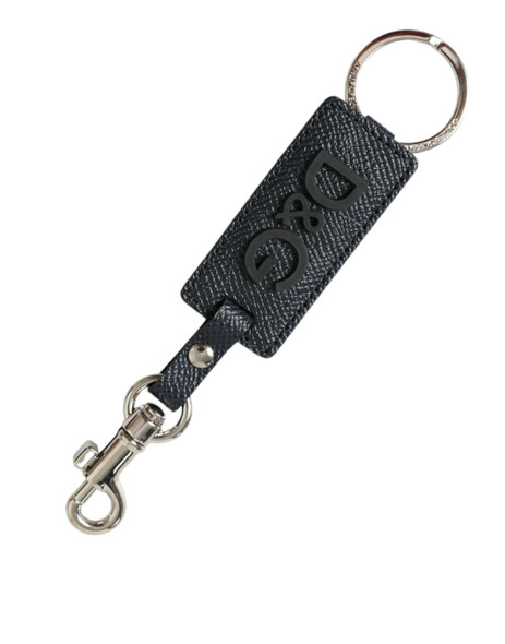 Black Calf Leather DG Logo Silver Brass Keyring Keychain Black Calf Leather DG Logo Silver Brass Keyring Keychain