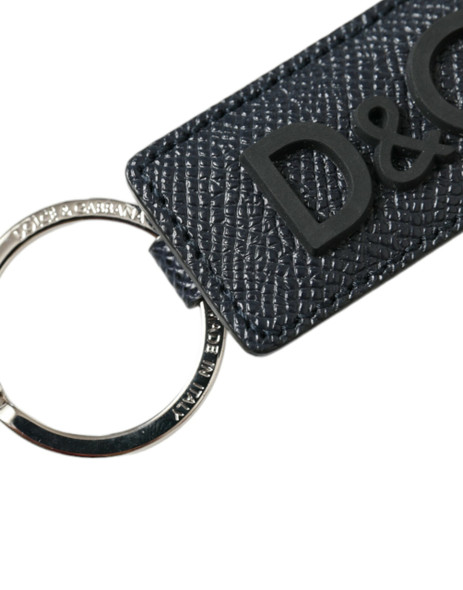 Black Calf Leather DG Logo Silver Brass Keyring Keychain Black Calf Leather DG Logo Silver Brass Keyring Keychain