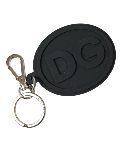 Black Rubber DG Logo Silver Brass Metal Keyring Keychain Black Rubber DG Logo Silver Brass Metal Keyring Keychain