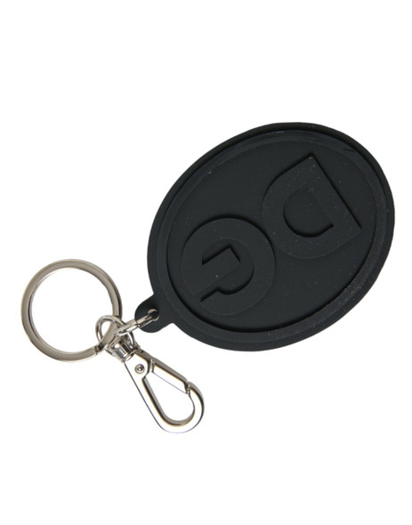Black Rubber DG Logo Silver Brass Metal Keyring Keychain Black Rubber DG Logo Silver Brass Metal Keyring Keychain