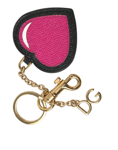 Pink Black Heart Leather Gold Tone Brass Keyring Keychain Pink Black Heart Leather Gold Tone Brass Keyring Keychain