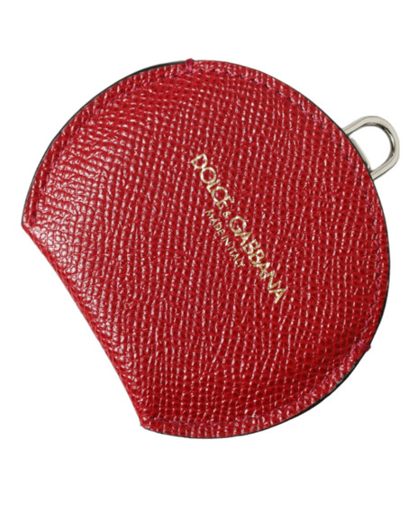 Red Calfskin Leather Round Logo Hand Mirror Holder Red Calfskin Leather Round Logo Hand Mirror Holder